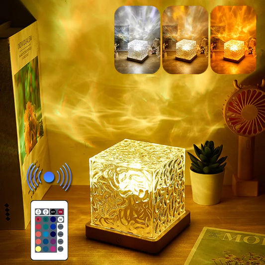 3/16 Colors Dynamic Rotating Water Ripple Projector Night Light Flame Crystal Lamp for Living Room Study Bedroom Bedside Decor